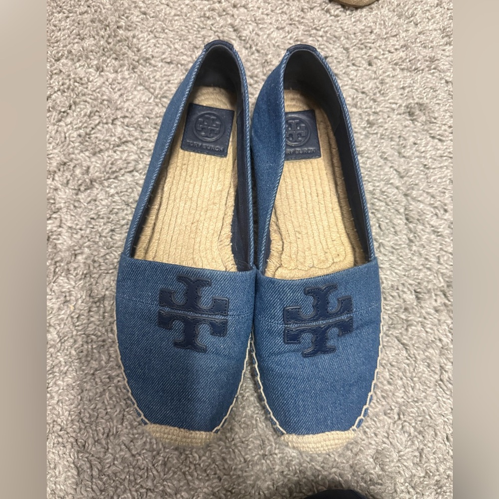 Tory Burch Chambray Denim Espadrille Flats - Navy